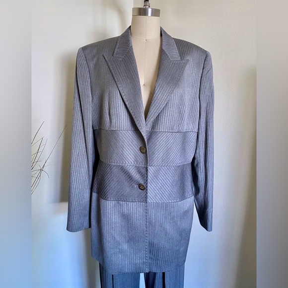 Escada Jackets & Blazers - Vintage Escada Blazer, Dark Grey, Textured Long Jacket